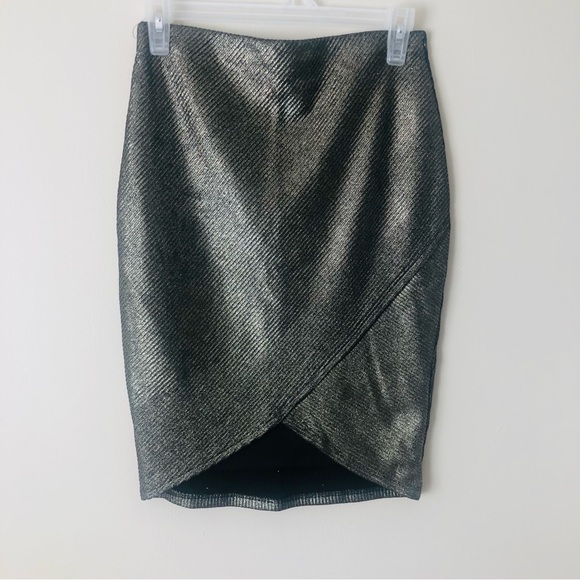 5 for $25! 💕 Agaci Golden Shimmer Black Mid Slit Pencil Skirt - Picture 10 of 10